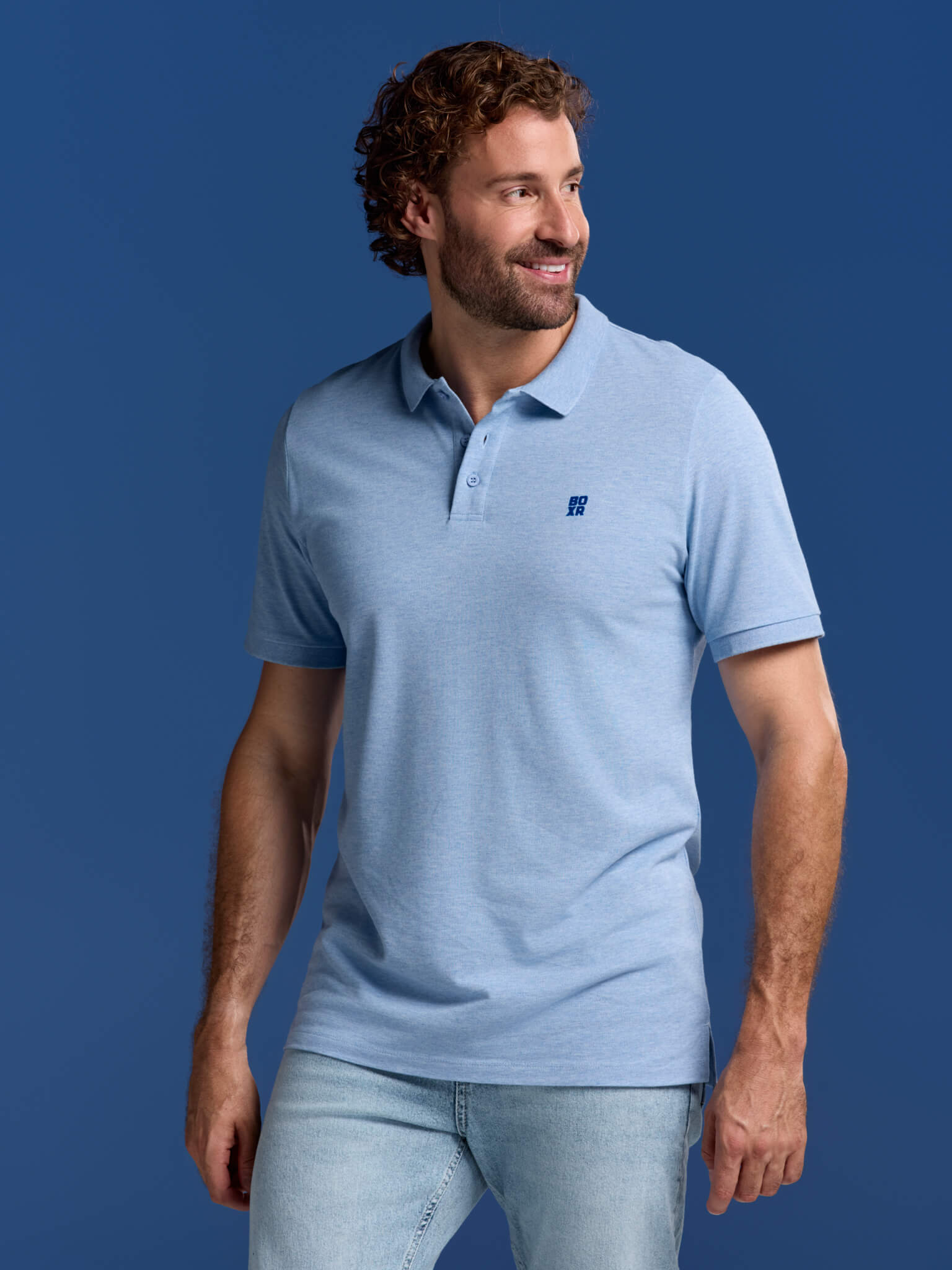 BOXR | Bambus-Poloshirts 2er-Pack Hellblau Meliert