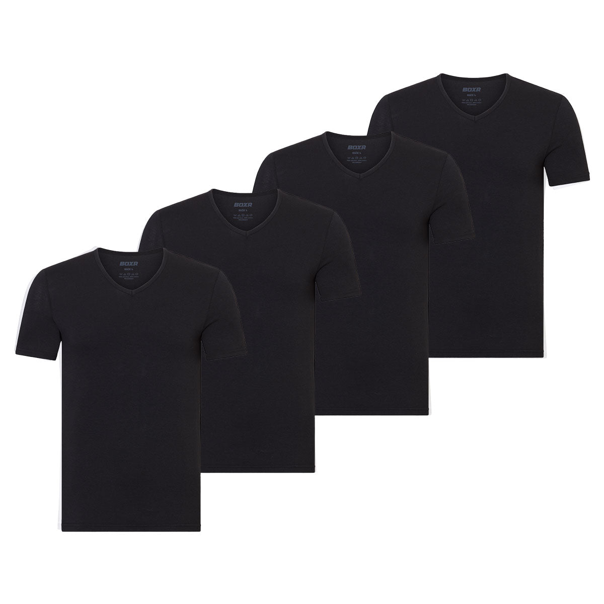 BOXR | Bambus T-Shirt V-Ausschnitt 4er-Pack Schwarz