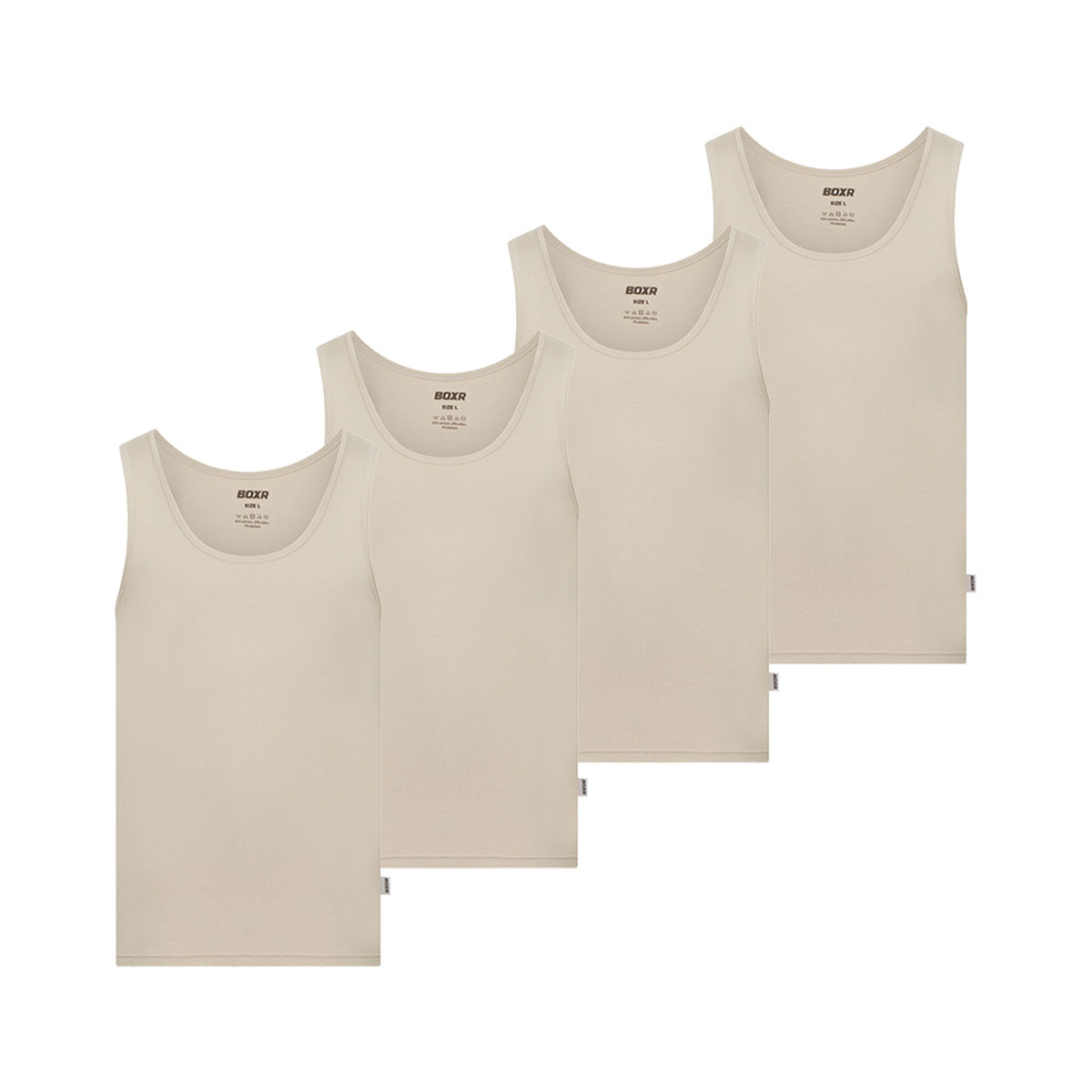 BOXR | Bambus Tank Top - 4er-Pack - Khaki Beige