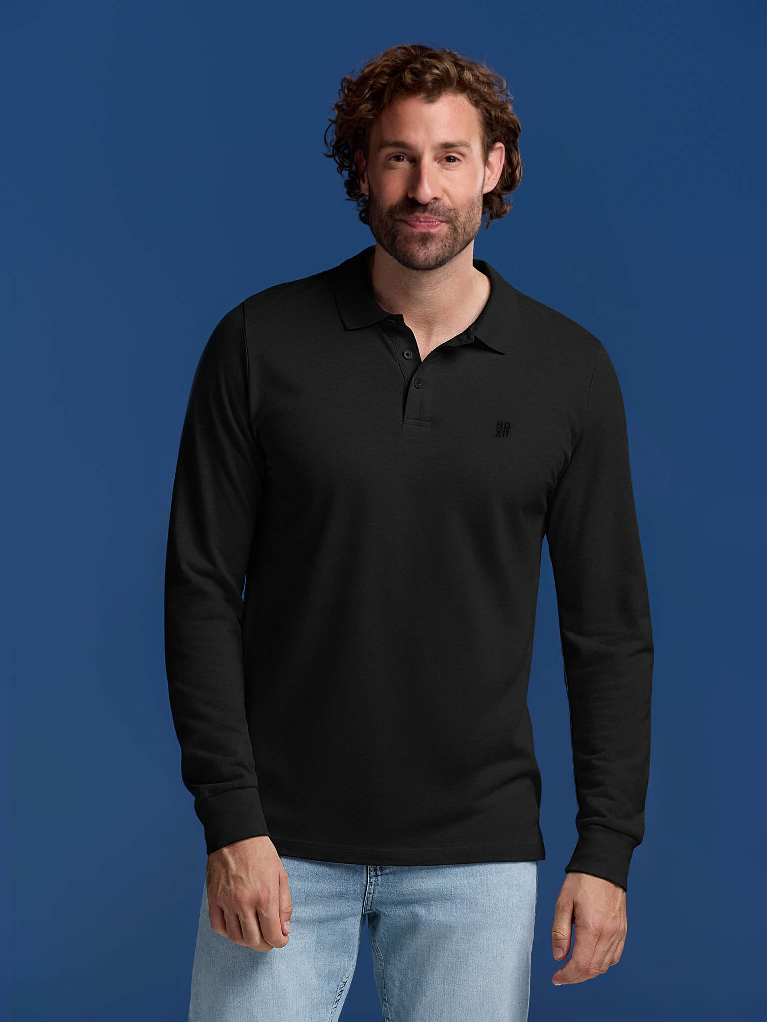 BOXR | Bambus Langarm-Poloshirt – Schwarz