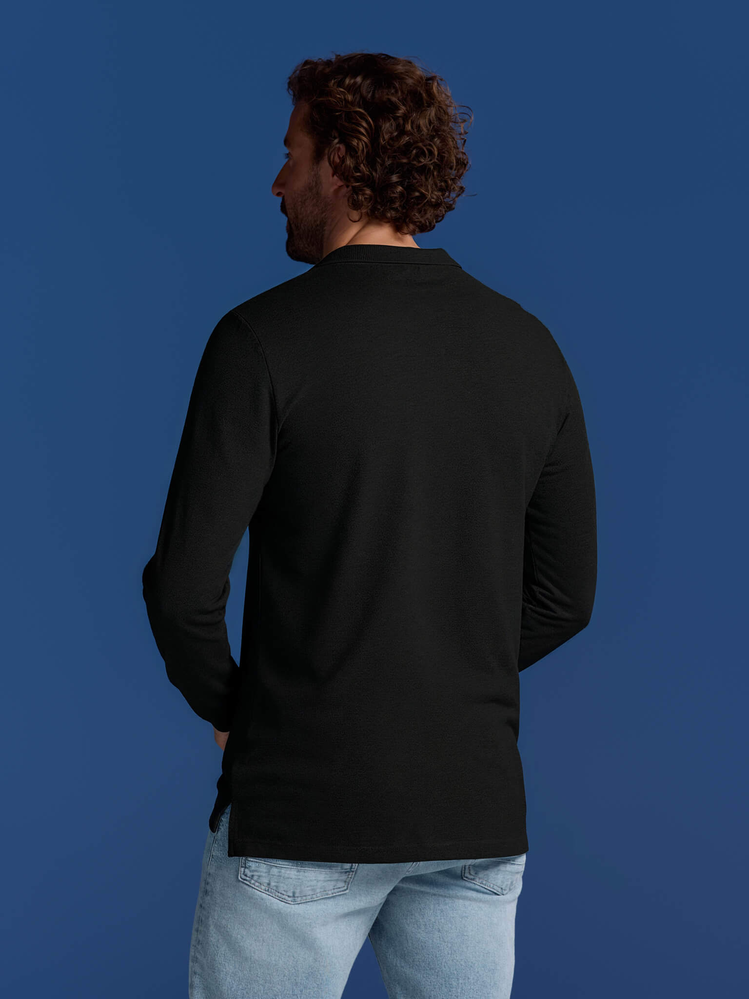 BOXR | Bambus Langarm-Poloshirt – Schwarz