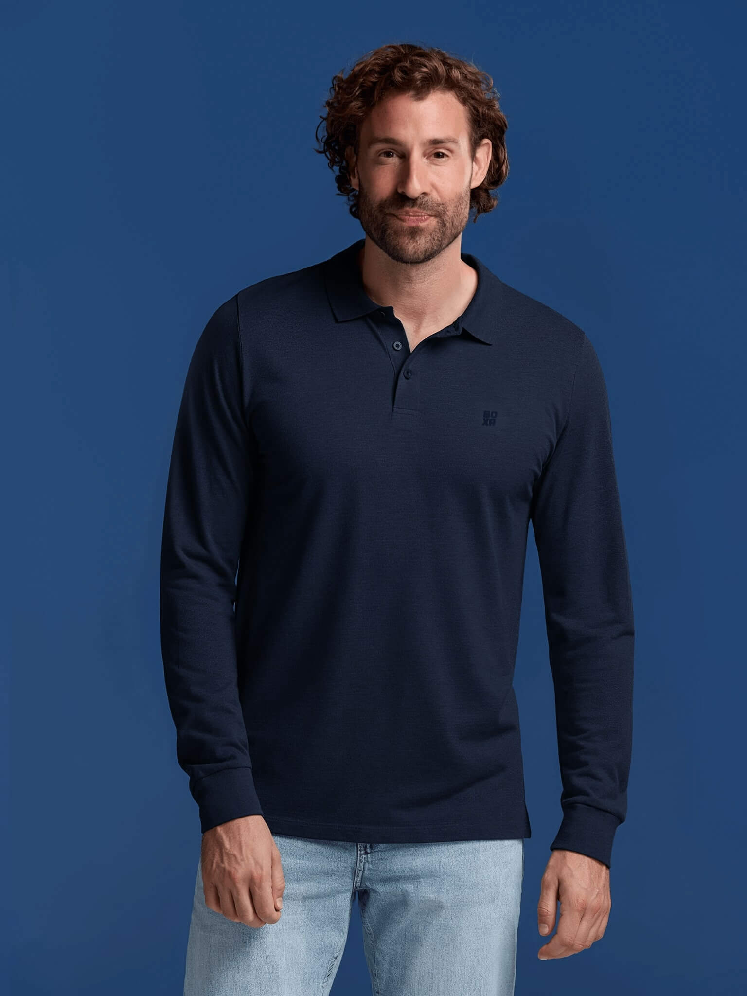 BOXR | Langarm Bambus-Poloshirts - Marineblau