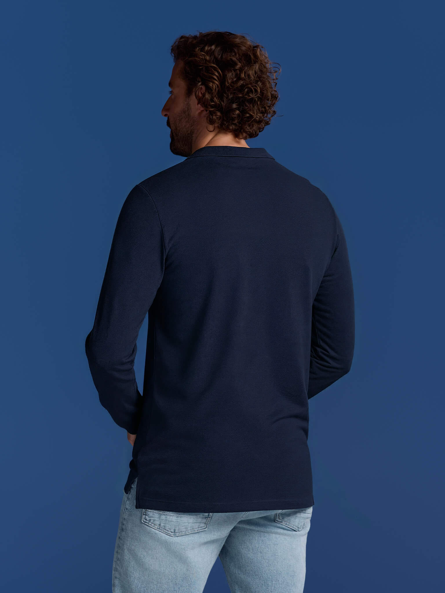 BOXR | Langarm Bambus-Poloshirts - Marineblau