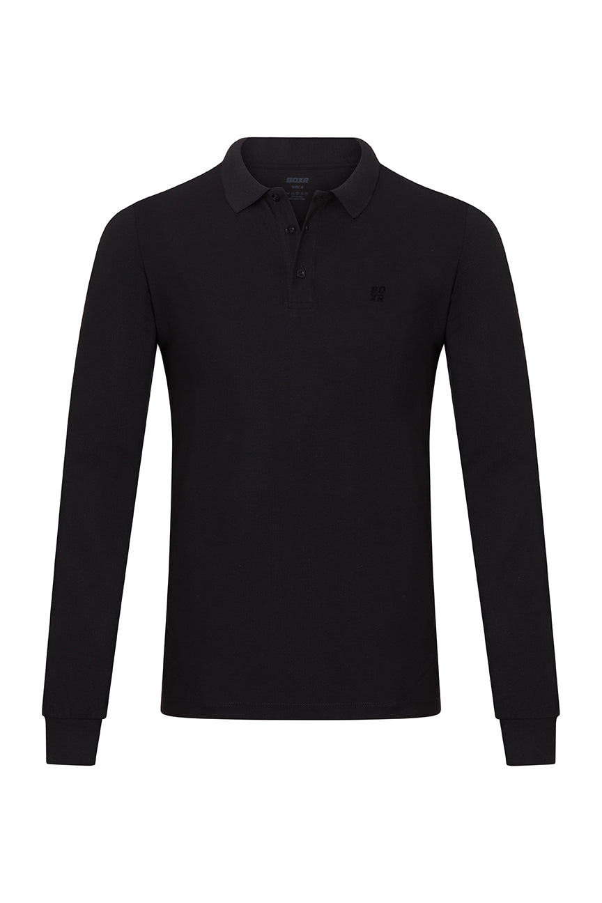 BOXR | Bambus Langarm-Poloshirt – Schwarz