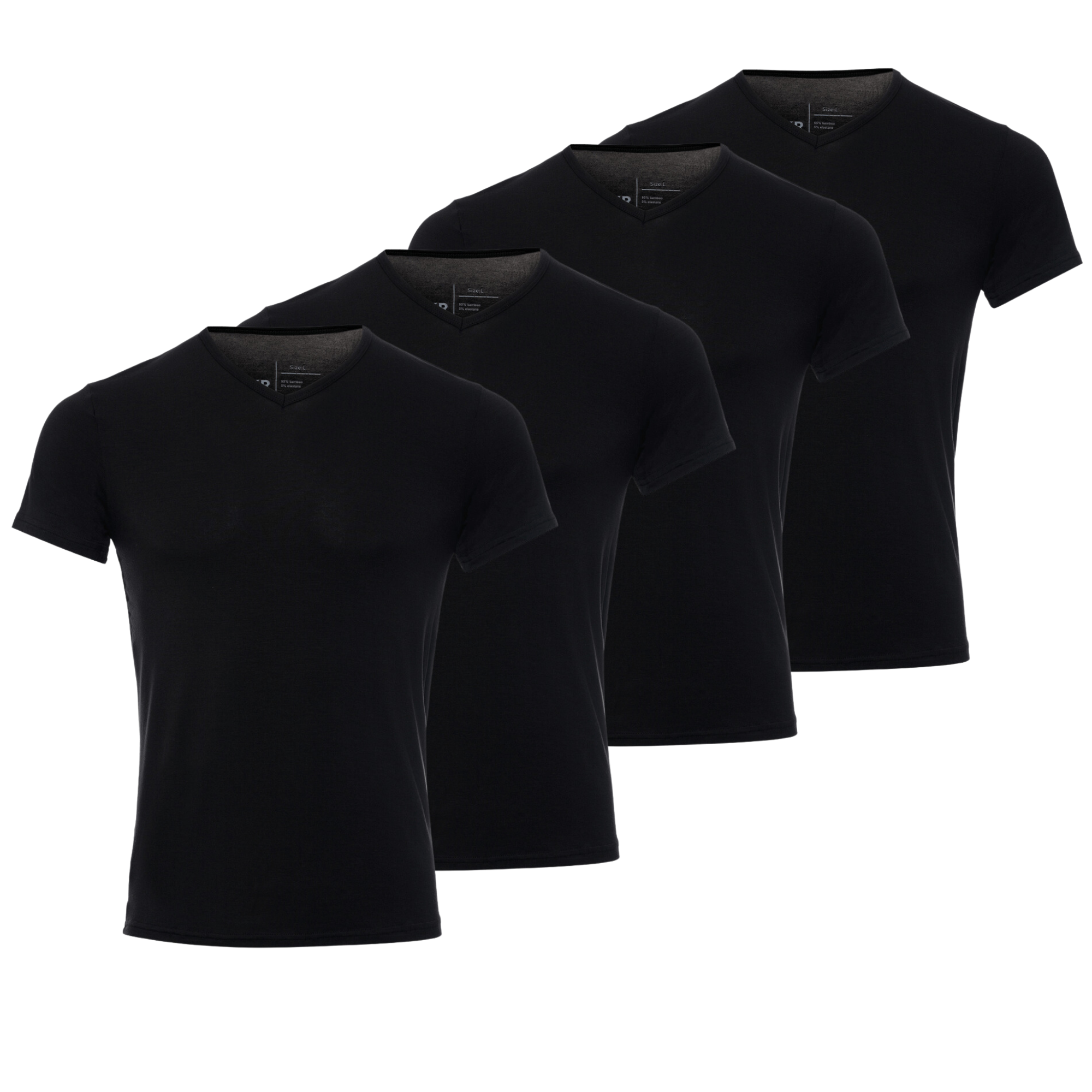 BOXR | Bambus T-Shirt V-Ausschnitt 4er-Pack Schwarz