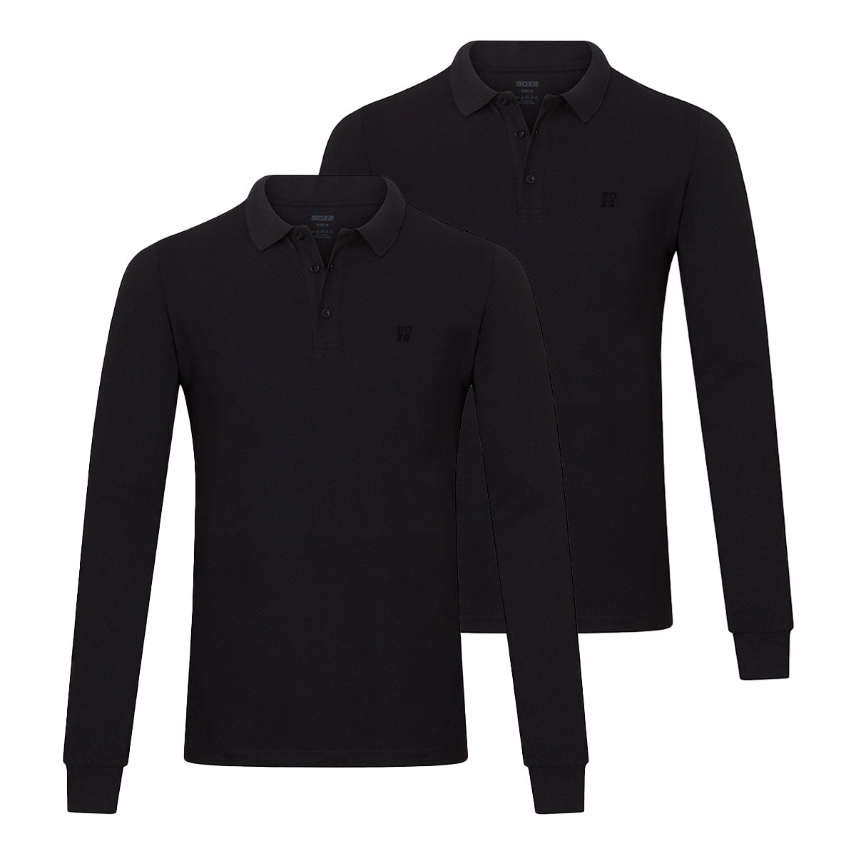 BOXR | Bambus Langarm-Poloshirt - 2-Pack - Schwarz