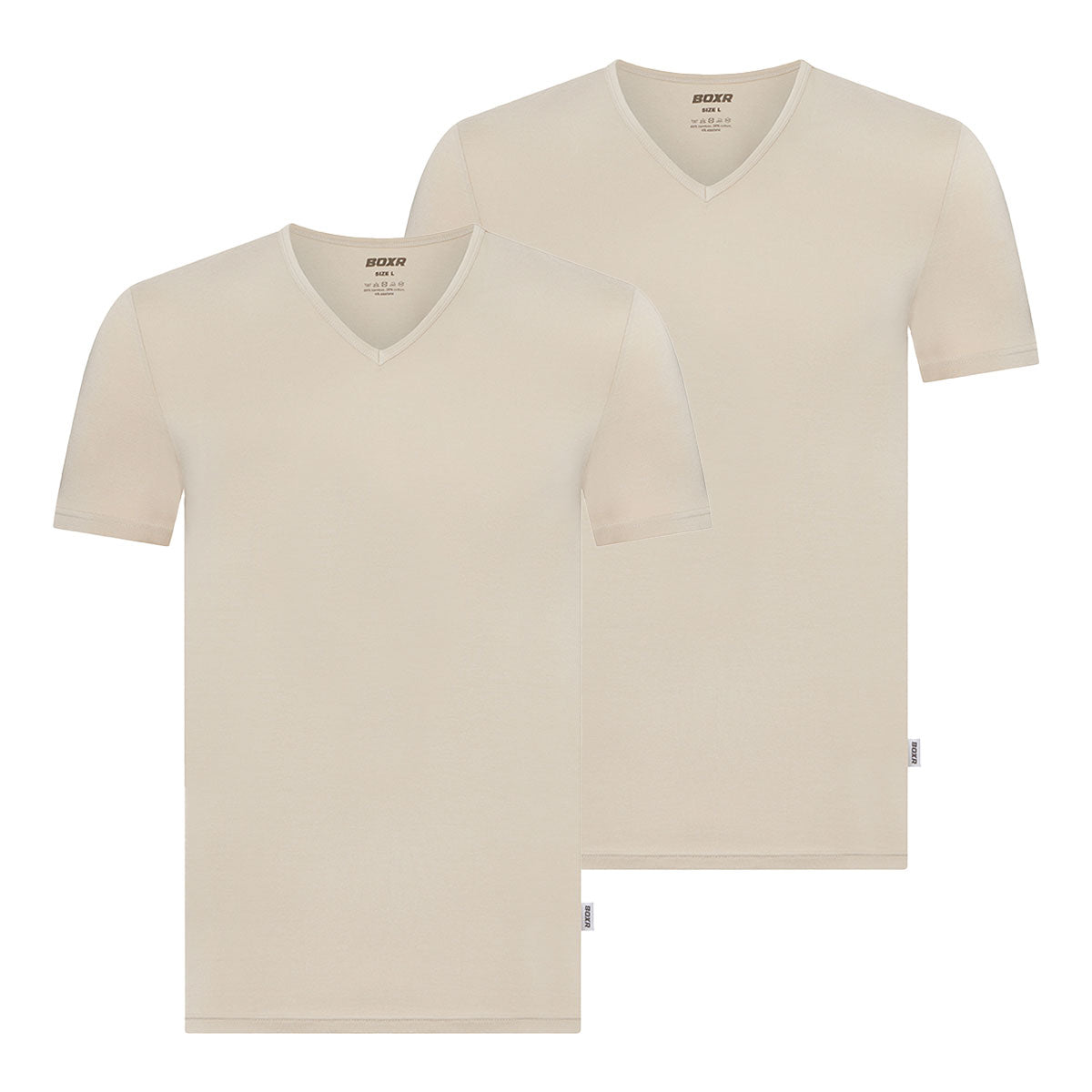 BOXR | Bambus T-Shirt V-Ausschnitt - 2er-Pack - Khaki Beige