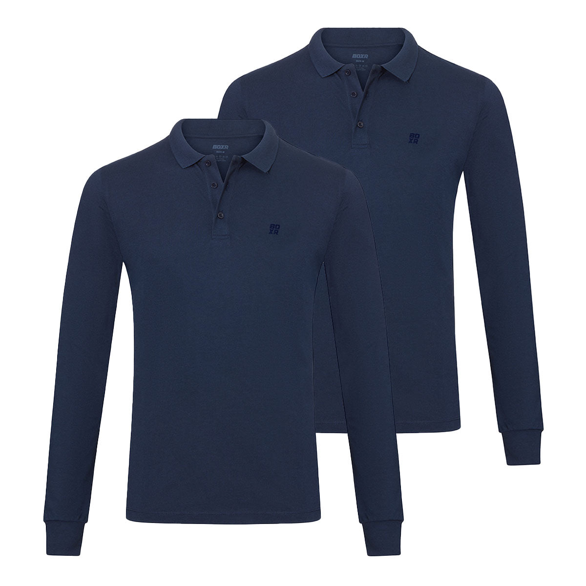 BOXR | Bambus Langarm-Poloshirt - 2er-Pack - Marineblau