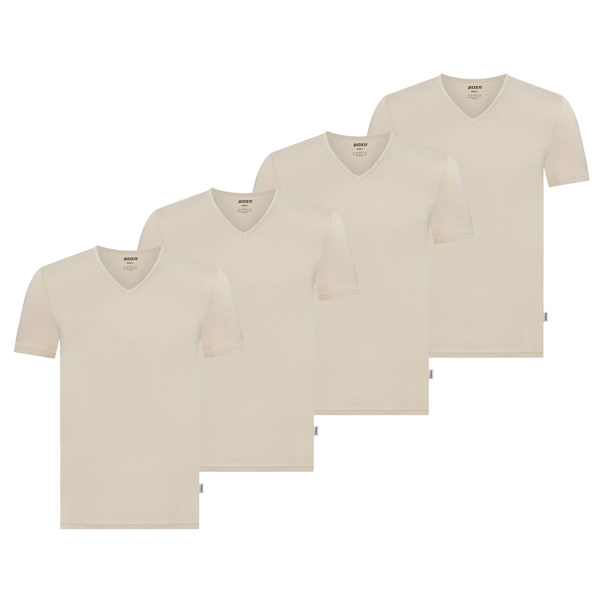 BOXR | Bambus T-Shirt V-Ausschnitt - 4er-Pack - Khaki Beige