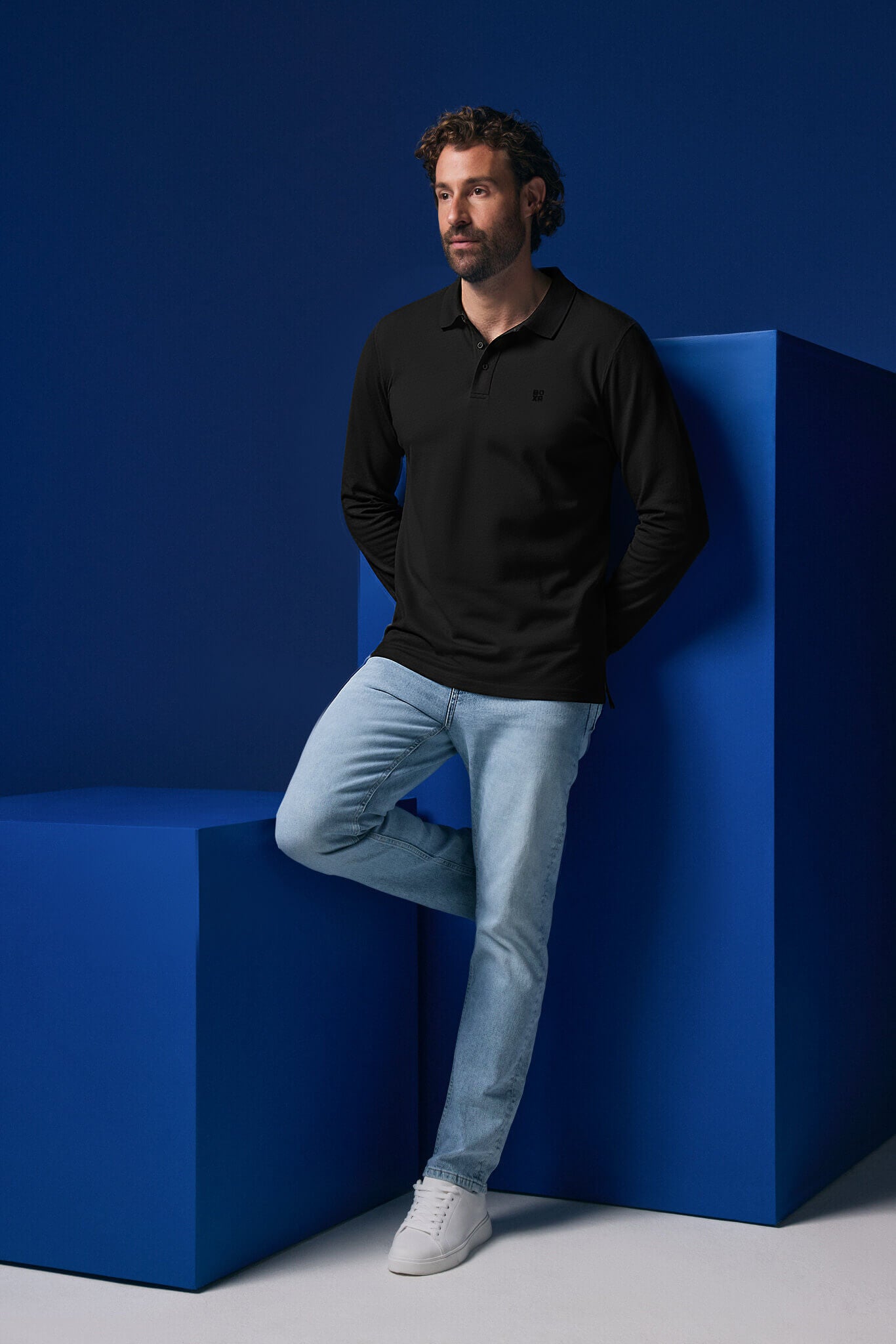 BOXR | Bambus Langarm-Poloshirt – Schwarz