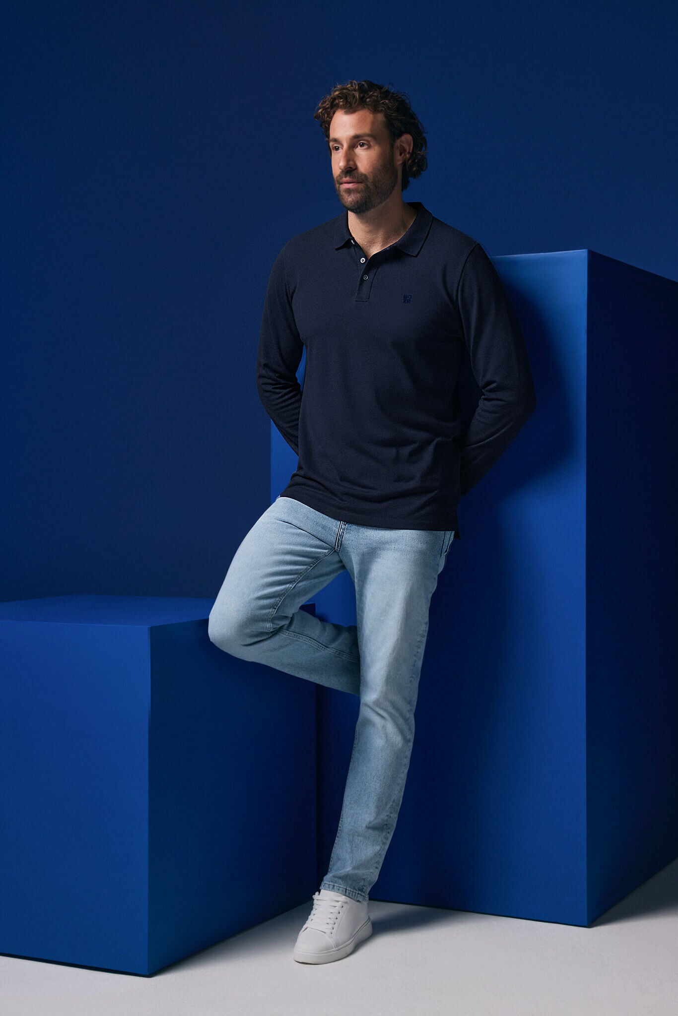 BOXR | Langarm Bambus-Poloshirts - Marineblau