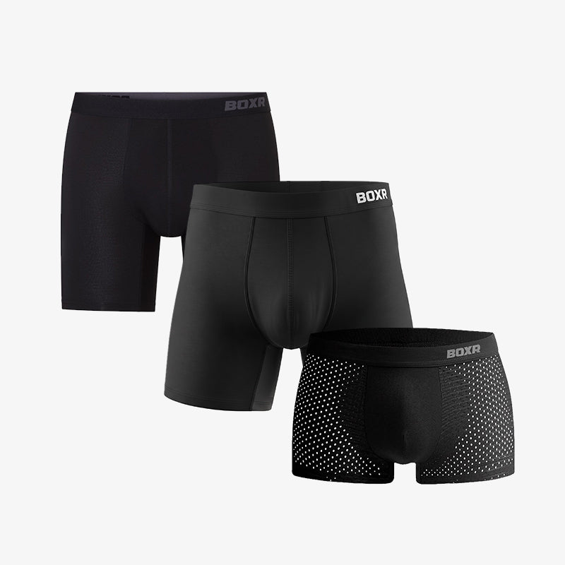 BOXR Discovery 3er-Pack mit den Bambus-Boxershorts Original, Active und Pro in Schwarz