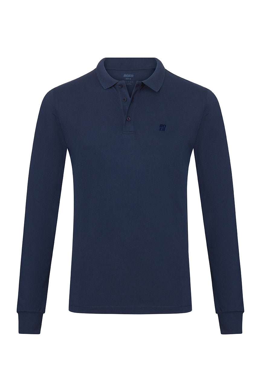 BOXR | Langarm Bambus-Poloshirts - Marineblau